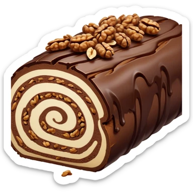 Oblong Tree-log-shaped-chocolate with walnuts on top, marsipan swirled inside sticker