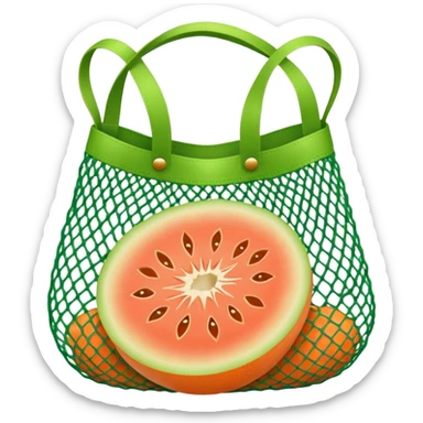 net bag,  mesh storage bag, tote bag, stored with melon it has two knited handles as bag itself sticker