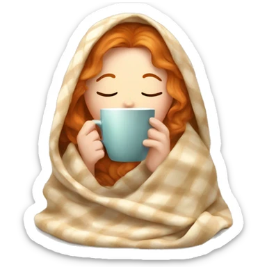 Ginger girl inside a blanket sipping coffee eyes closed sticker