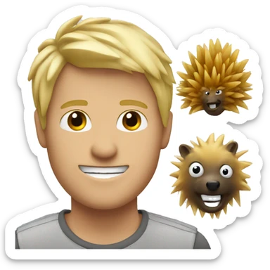 A blonde guy emoji and a porcupine emoji merged together sticker
