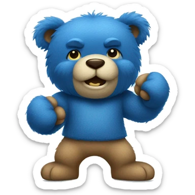 Strong Blue fuzzy bear wearing clothes giving a fist bump  sticker