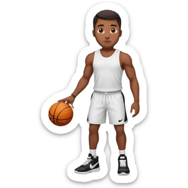 Handsome Black guy with brown skin tone, with muscular build, wearing black basketball shorts, a white tank top, and Nike sneakers sticker