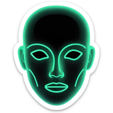 Minimalist futuristic AI avatar — clean glowing outline of a humanoid face, half-abstract with light reflections. sticker