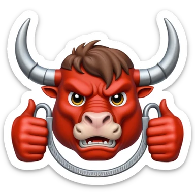 Emoji of an iron horseshoe with an angry powerful bull in the middle showing a thumbs down (DisLikes) sticker