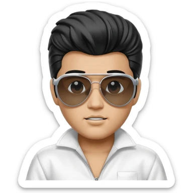 A boy with an Elvis Presley mask with sunglasses (with total black lenses)dressed as Elvis Presley (white dress) sticker