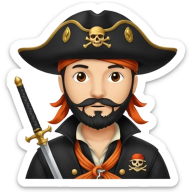 Pirata con un parche grande y negro sobre el ojo y con barba anaranjado sticker