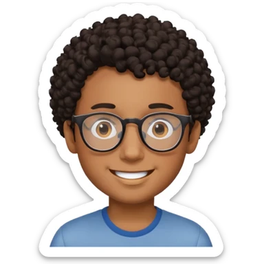 A black curly boy with classes sticker