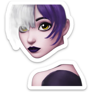 Elissabat-with-bangs-long-hair-dark-purple-and-black-vampire-goth-makeup-pinkeyes-gothcloses sticker