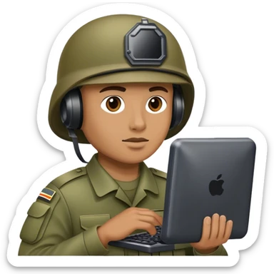Soldier on a computer portable sticker