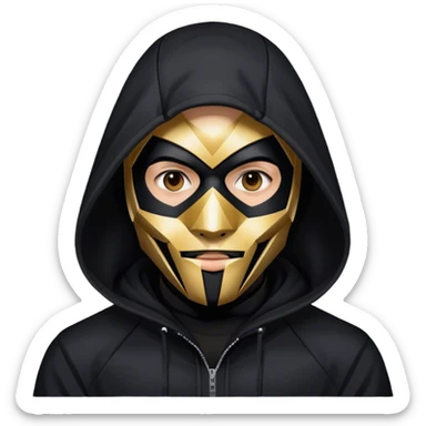 man with black hooded jacket and a only black full-face geometric mask sticker