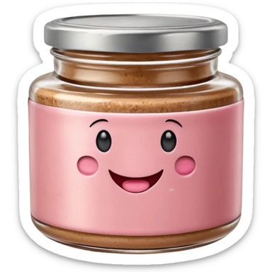 small glass jar of coarse beige-pink pâté with metal lid, visible texture, no label or extras, soft lighting, subtle shadows, transparent background, emoji scale sticker