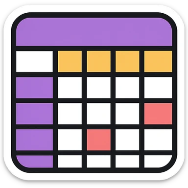 A structured data icon representing a table, clean and modern design, suitable for digital interfaces, purple as main color. sticker