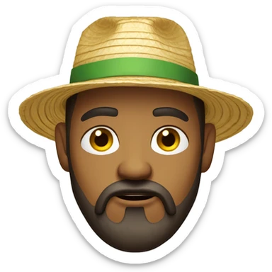 man with brown beard, light brown skin, big eye brows, wearing a straw hat and a yellow t-shirt, looking angry sticker