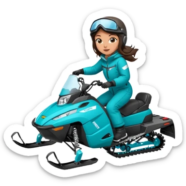 Can you create an emoji of a brunette girl on a teal polaris khaos 850 155 snowmobile doing a wheelie with snow flying sticker