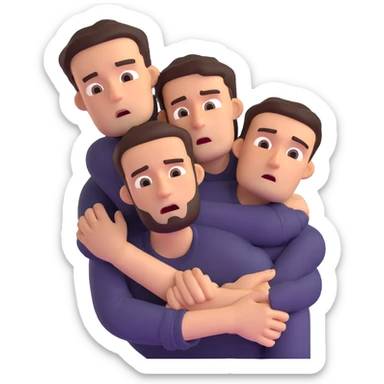 man with anxious attachment style clinging desperately to partner with worried expression and fear of abandonment sticker