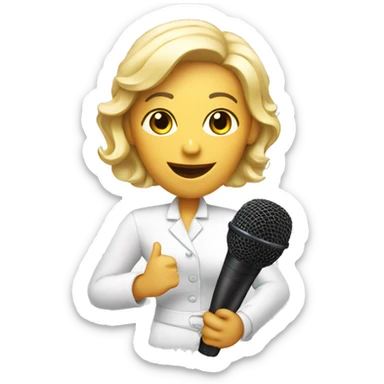 A white hostess is holding a microphone. sticker