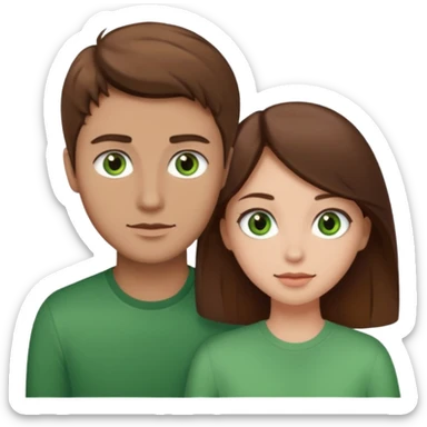 A boyfriend with light brown hair and green eyes next to his girlfriend with dark brown hair and brown eys sticker