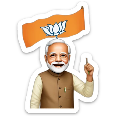 Narendra modi with BJP flag in hand sticker
