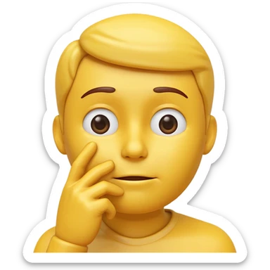 3D render of a yellow thinking face emoji with hand on chin, same expression and color as 🤔, smooth glossy surface, realistic lighting, no body, clean background sticker