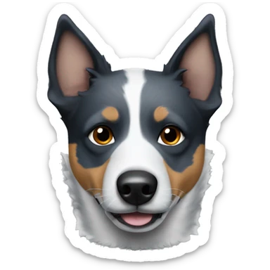 Blue heeler dog with mostly black and a small crooked white stripe up nose and forehead sticker