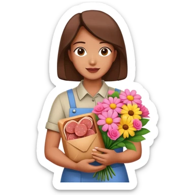 artist holding spam meat pretty flower bouquet  sticker