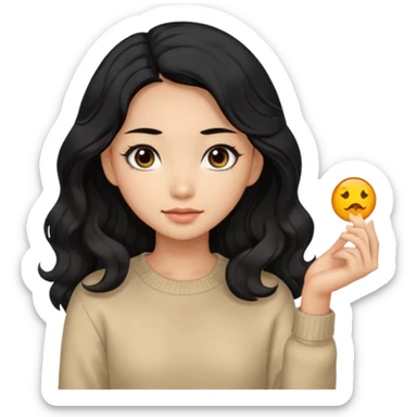 Beautiful girl,Black hair, wavy long hair,Black eyes,Chinese, beige sweater  sticker