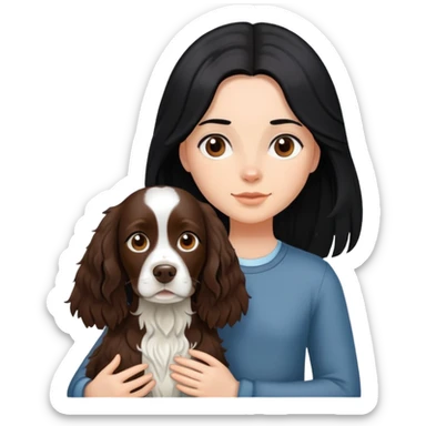 A girl with long black hair walks a brown springer spaniel sticker