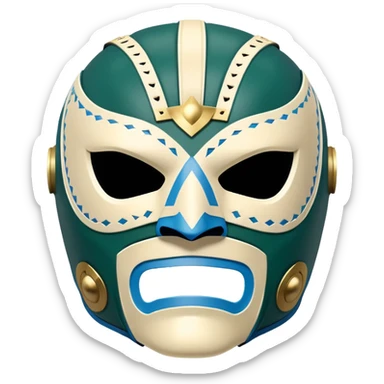 dark green, cream, and Carolina blue luchador mask sticker