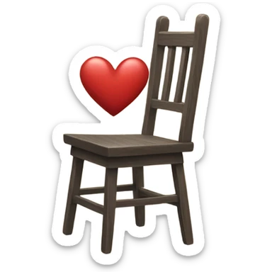 a wood chair with an heart engraved on it sticker