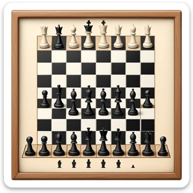 A chessboard with a few strategically placed pieces, including a king, queen, and pawns. The scene highlights the classic black and white squares of the board, emphasizing strategy and thoughtfulness in the game of chess. sticker