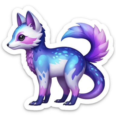  Shiny iridescent glossy oily smooth silky soft White with indigo-Violet-purple-pinkish-gradient markings beautiful handsome gorgeous aesthetic colorful vibrant Vernid-Trico-species-Fakemon-creature by LiLaiRa, 4 legs, 1 tail, random markings, (full body) sticker
