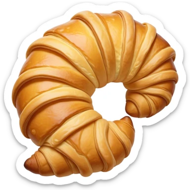 Cinematic Realistic Croissant Pastry Emoji, depicted as a flaky, buttery crescent with a golden, crisp exterior rendered with exquisite detail and warm, inviting lighting. sticker