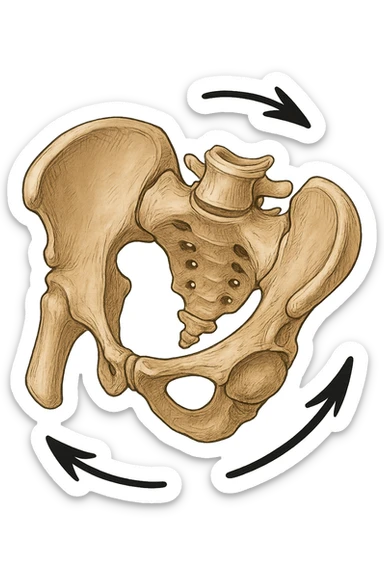 Bacino anatomico ruotato in senso orario quindi con le frecce che girano verso destra per far capire sticker