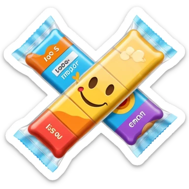 Create an emoji of an energy bar that you can eat, with plastic packaging. sticker