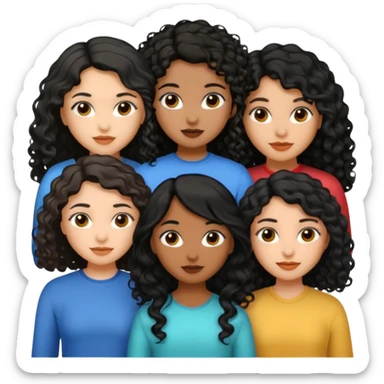 Three girls, one medium skin tone and with short black straight hair, other one with dusky skin tone and black long curly hair, and other girl with dusky skin tone and long wavy black hair  sticker