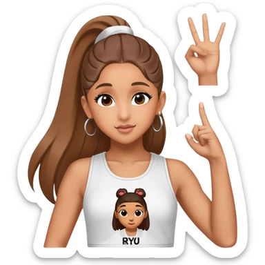 Ariana grande with ok doing sign and "ryu" written on toptank sticker