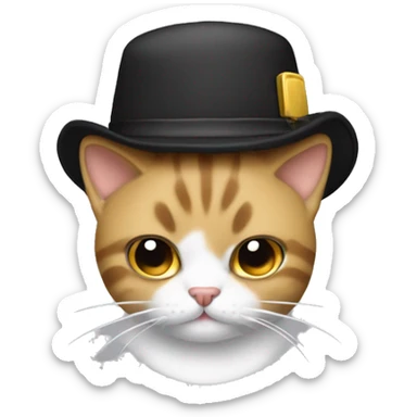 Gato blanco con manchas marrones en la cabeza. Con un gorro negro con las iniciales MC doradas adelante sticker