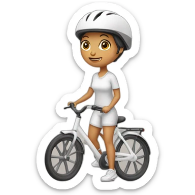 mujer con el pelo color blanco cayéndose de una bicicleta sticker