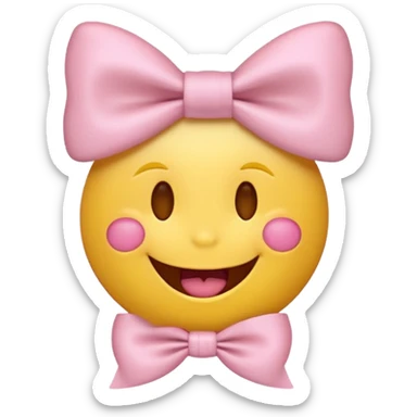 classic yellow laughing emoji with a very pretty pale pale pink bow sticker