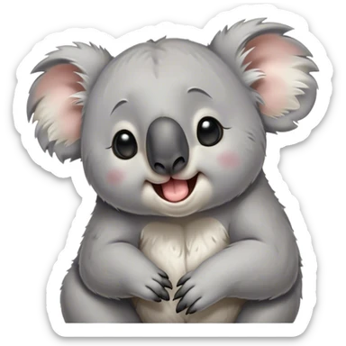 Cinematic Cute Yawning Koala Portrait Emoji, Head tilted slightly with a dramatic, wide-open yawn, showcasing a soft, downy grey fur with drooping ears and round eyes barely open in drowsy contentment, Simplified yet irresistibly adorable features, highly detailed, glowing with a soft, cozy glow, high shine, relaxed yet expressive, stylized with a touch of gentle whimsy, bright and endearing, soft glowing outline, capturing the essence of a sleepy yet affectionate koala, so drowsy it feels like it could stretch out of the screen and curl up for a nap! sticker