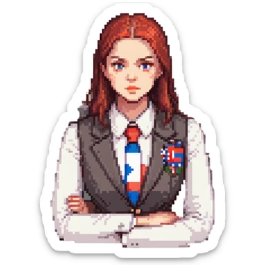 Russian Ministry of Finance employee dealing with sanctions, detailed, professional attire, serious expression, office setting, Russian flag elements subtly included sticker