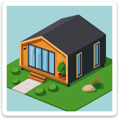 isometric illustration of the building. 3D isometric infographic design. Clean lines, bright and saturated colors, minimal unnecessary details. View from above at an angle (isometric), showing the roof, facade, and part of the surrounding area. Soft shadows, daylight lighting, no harsh contrasts. Background should be solid (blue, gray, or light tone). Add a small area around the building (roads, tiles, grass) so the building looks complete. Accurately represent the architectural features of the building (roof shape, facade, colors). Final style should be neat and polished, similar to posters or educational infographics. sticker
