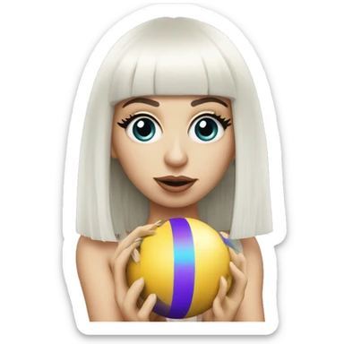 lady gaga with fringe holding koons ball sticker