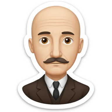 iOS emoji style, minimalist vector art of Henri Bergson, bald, prominent mustache, thoughtful expression sticker