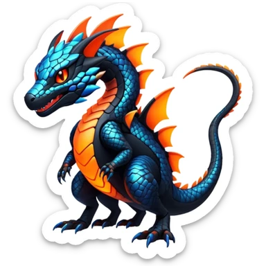 Modern Futuristic Scaly Iridescent Neon-glowing  Cyber-Salandit-Litten-Hybrid (Full body) sticker