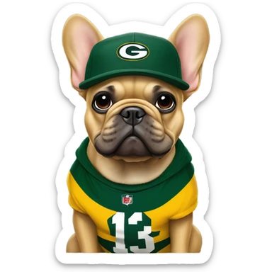 Tan French bulldog Greenbay Packer fan  sticker
