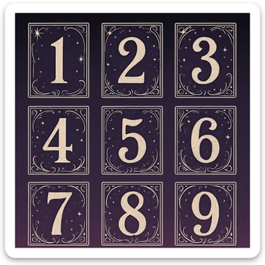 numbers in tarot aesthetics with a dark purple gradient to light purple background sticker