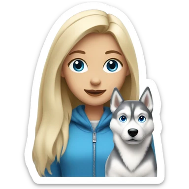 Blonde girl with blue eyes with a gray Husky sticker