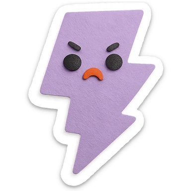 kawaii purple lightning bolt, tiny angry face, cute eyes, soft pastel colors, no arms or legs, full body, paper craft style sticker
