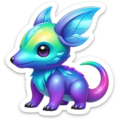  Shiny sparkly transparent bioluminescent luminescent vibrant bright pastel dark exotic iridescent colorful nebula rainbow gradients cyber-Protogen-Fakémon-Pokémon-Vernid-creature sticker